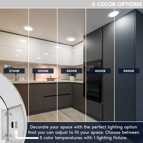 LUXRITE 8-inch flush-mount disk light with trim for a sleek ceiling install.