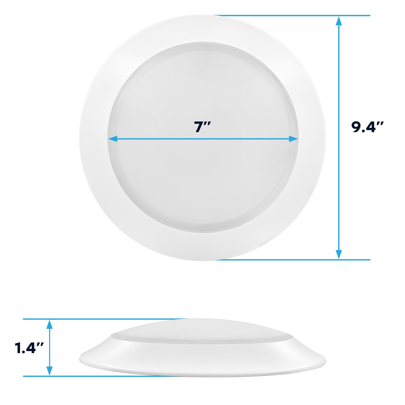 LUXRITE 8-inch LED disk light in 2700K warm white ideal for bedrooms.