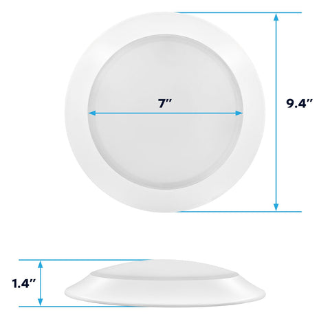 LUXRITE 8-inch LED disk light in 2700K warm white ideal for bedrooms.
