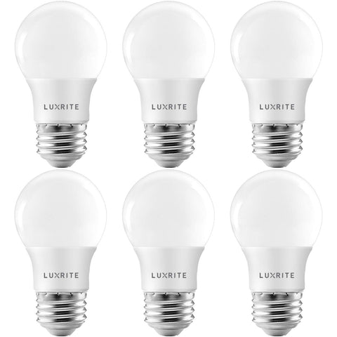 LUXRITE A15 LED bulb delivers 600 lumens for bright, even lighting.