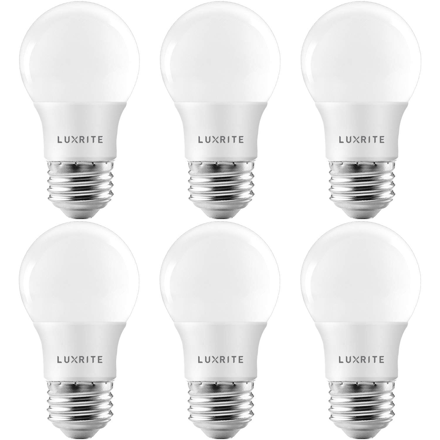 LUXRITE A15 LED bulb 7W dimmable in a lamp for adjustable brightness.