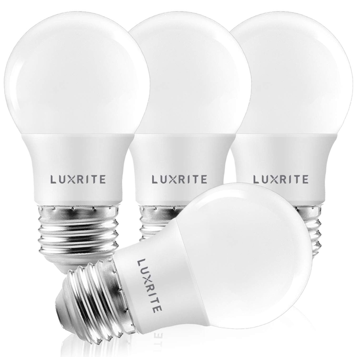 Luxrite A15 LED bulb in a warm white living room lamp delivers bright, inviting illumination.
