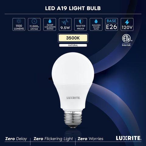 Luxrite A19 LED bulb quick install in standard E26 sockets