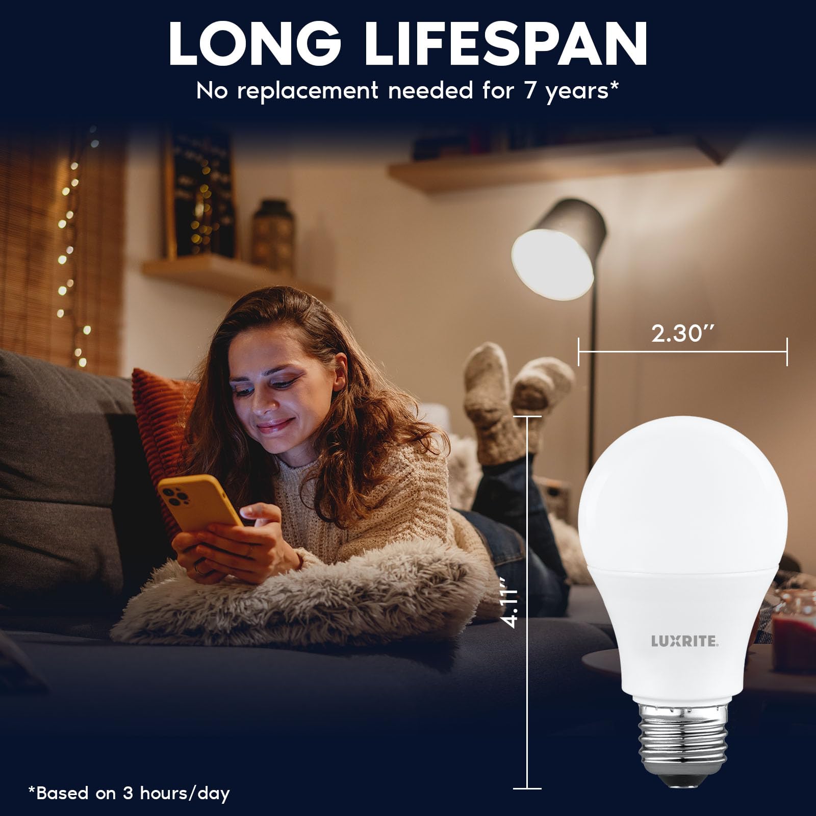 Luxrite A19 LED bulb backed by a 2-year warranty for reliability