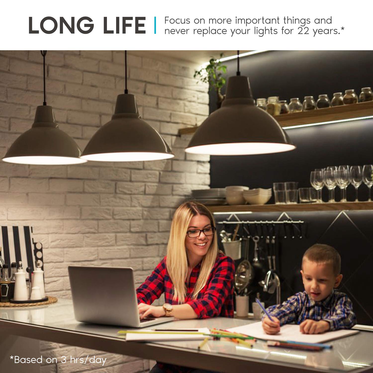 Luxrite energy-saving LED bulb package highlighting 85% electricity savings.
