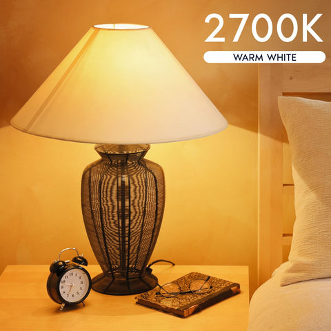 LUXRITE A19 LED bulb warm white 2700K detail highlighting cozy glow
