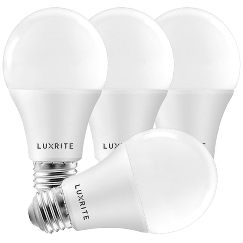 LuxRITE A19 LED bulbs with 1600 lumens for bright, even illumination.