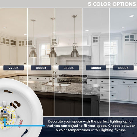 Luxrite LED disk light demonstrating 5CCT switch for adjustable warmth