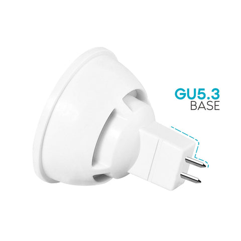 Luxrite MR16 LED bulb 2700K warm white delivers cozy living area illumination.