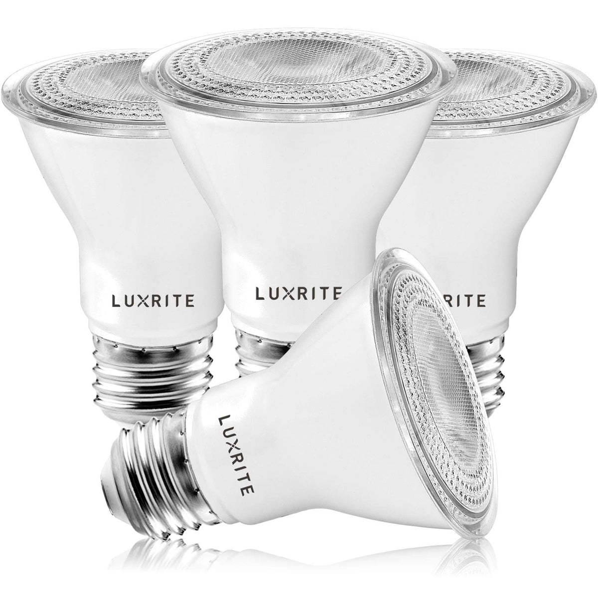 LUXRITE PAR20 LED dimmable bulbs for indoor and outdoor lighting.