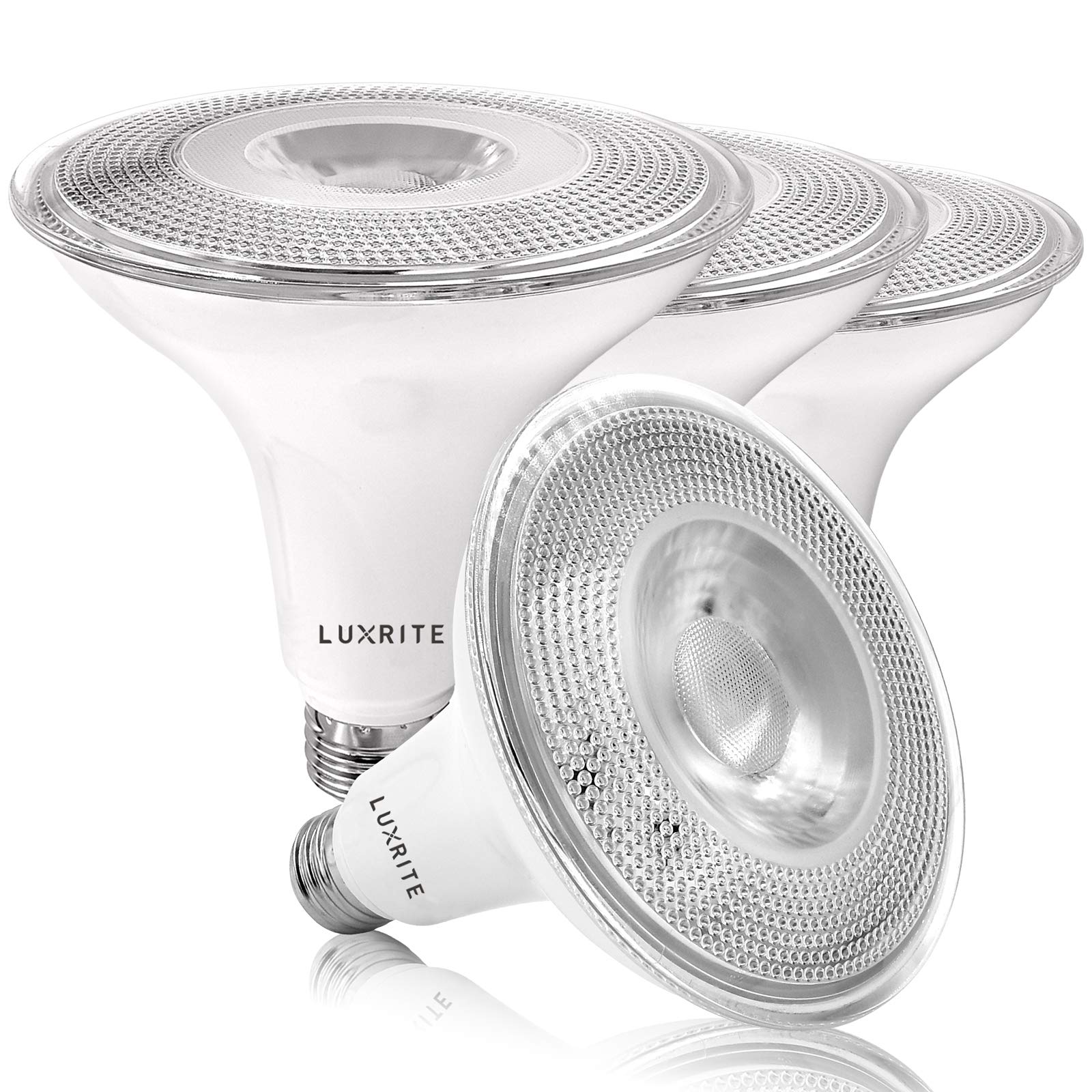 LUXRITE PAR38 outdoor flood spotlight with 40-degree beam for vivid exterior lighting.