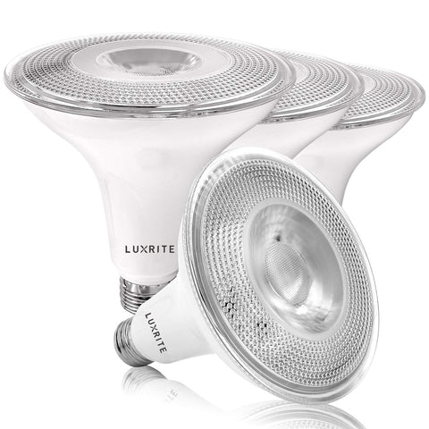 LUXRITE PAR38 outdoor flood spotlight with 40-degree beam for vivid exterior lighting.