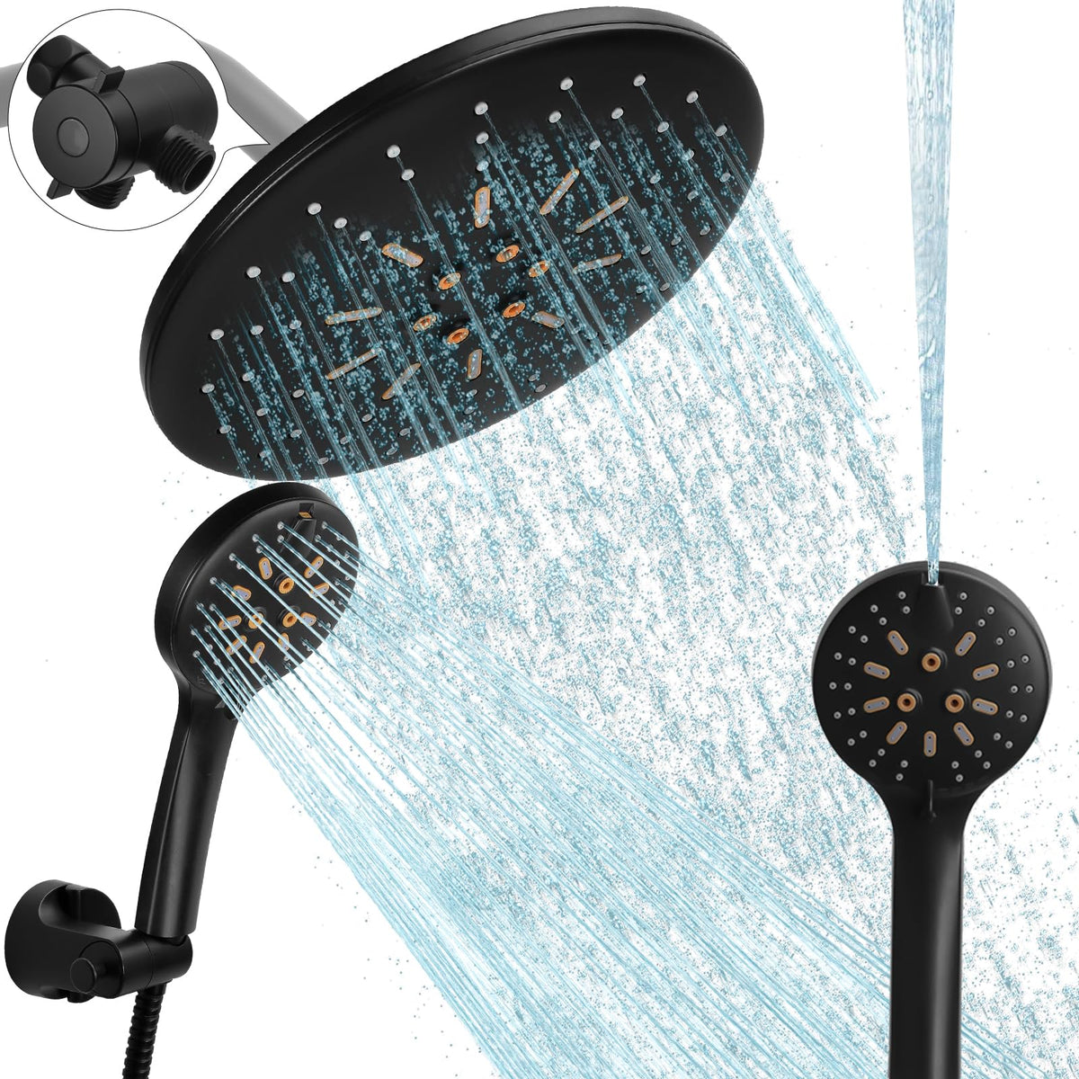 Luxsego dual rain shower head with 8-8 inch wide coverage for full-body rinse