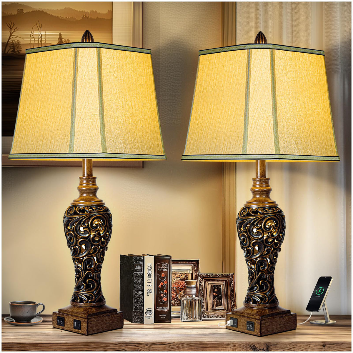 LuxSight 28.5-inch farmhouse lamp pair in dark bronze for ambient bedside lighting.