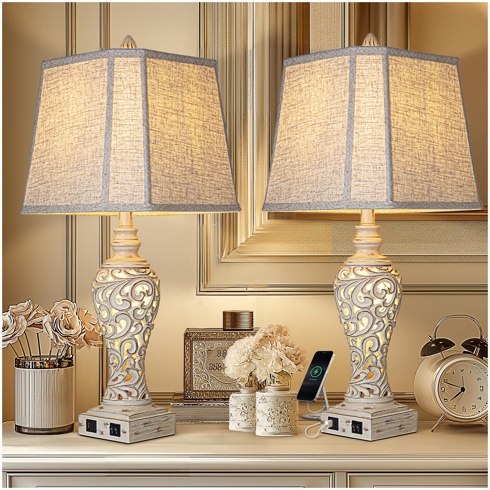 LuxSight Collection 28.5-inch table lamps set on nightstands for balanced lighting.