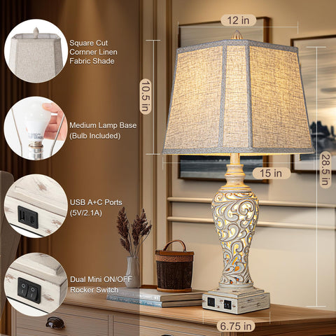 LuxSight bedside lamps with linen shade complement bedroom decor.