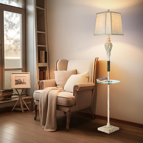 LuxSight Collection night light carved design adds warm accents to a living room corner.