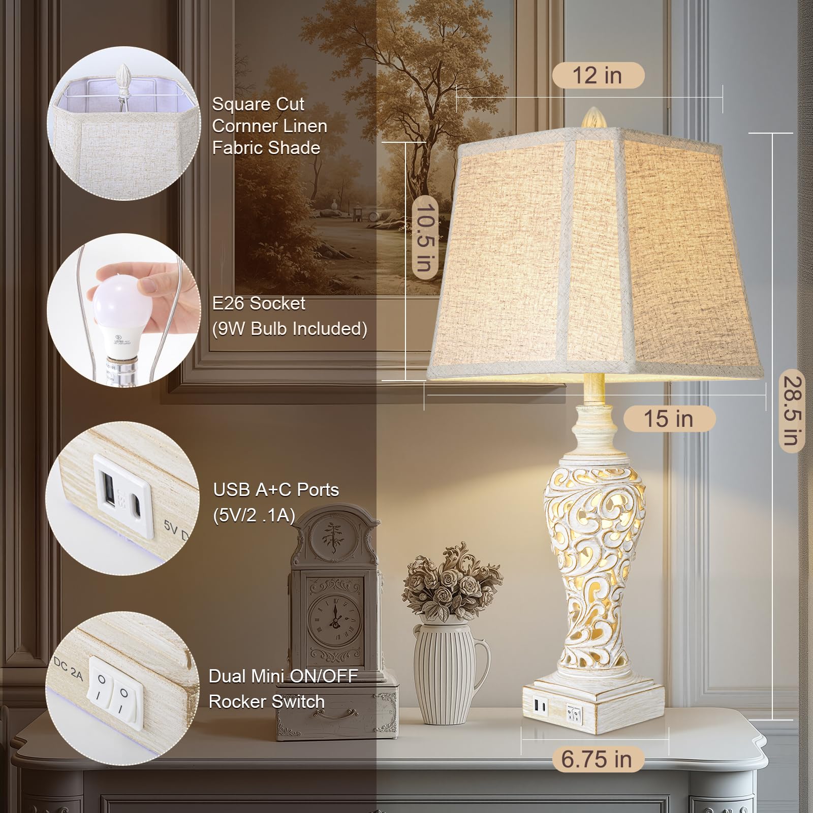 LuxSight table lamps hollow carved leaves design enhances shelves and bedside decor.