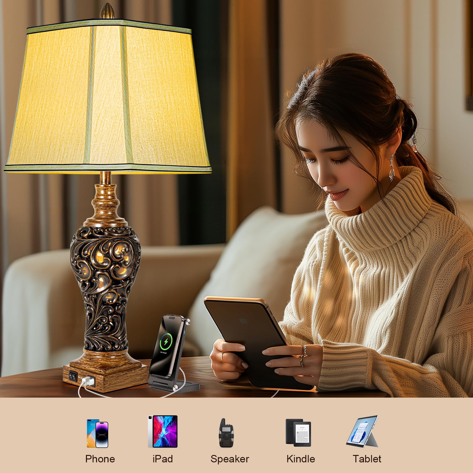 LuxSight lamp with USB ports to charge devices conveniently