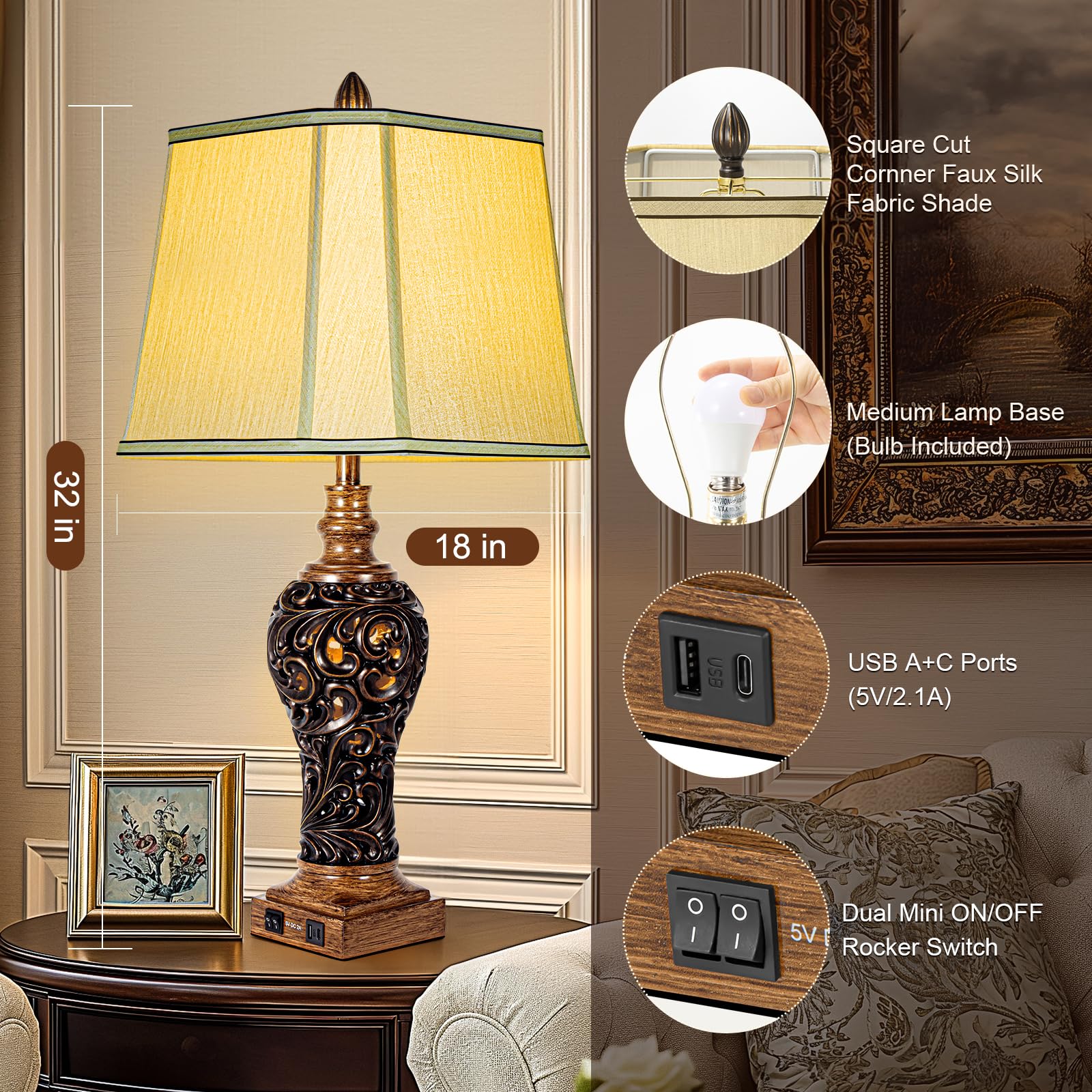 LuxSight Collection vintage faux silk shade close-up highlighting soft lighting