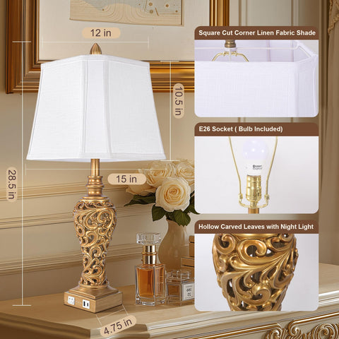 LuxSight Collection vintage table lamps shades focus, soft linen shade creates cozy lighting.