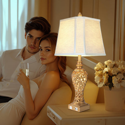 LuxSight Collection vintage table lamps dual switches control main and night light.