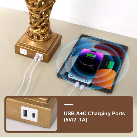 LuxSight Collection vintage table lamps usb ports for convenient charging at bedside.