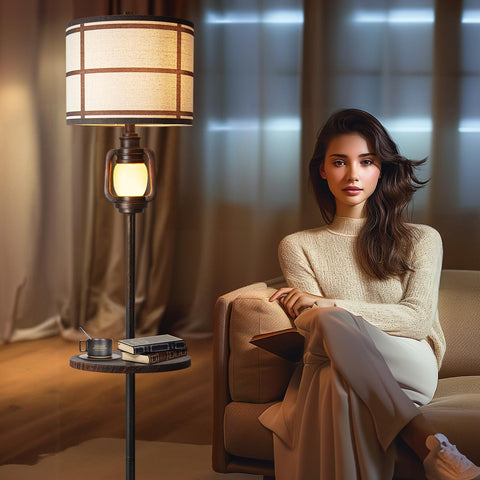 LuxSight Rustic Farmhouse floor lamp creates a warm glow in living rooms or offices.