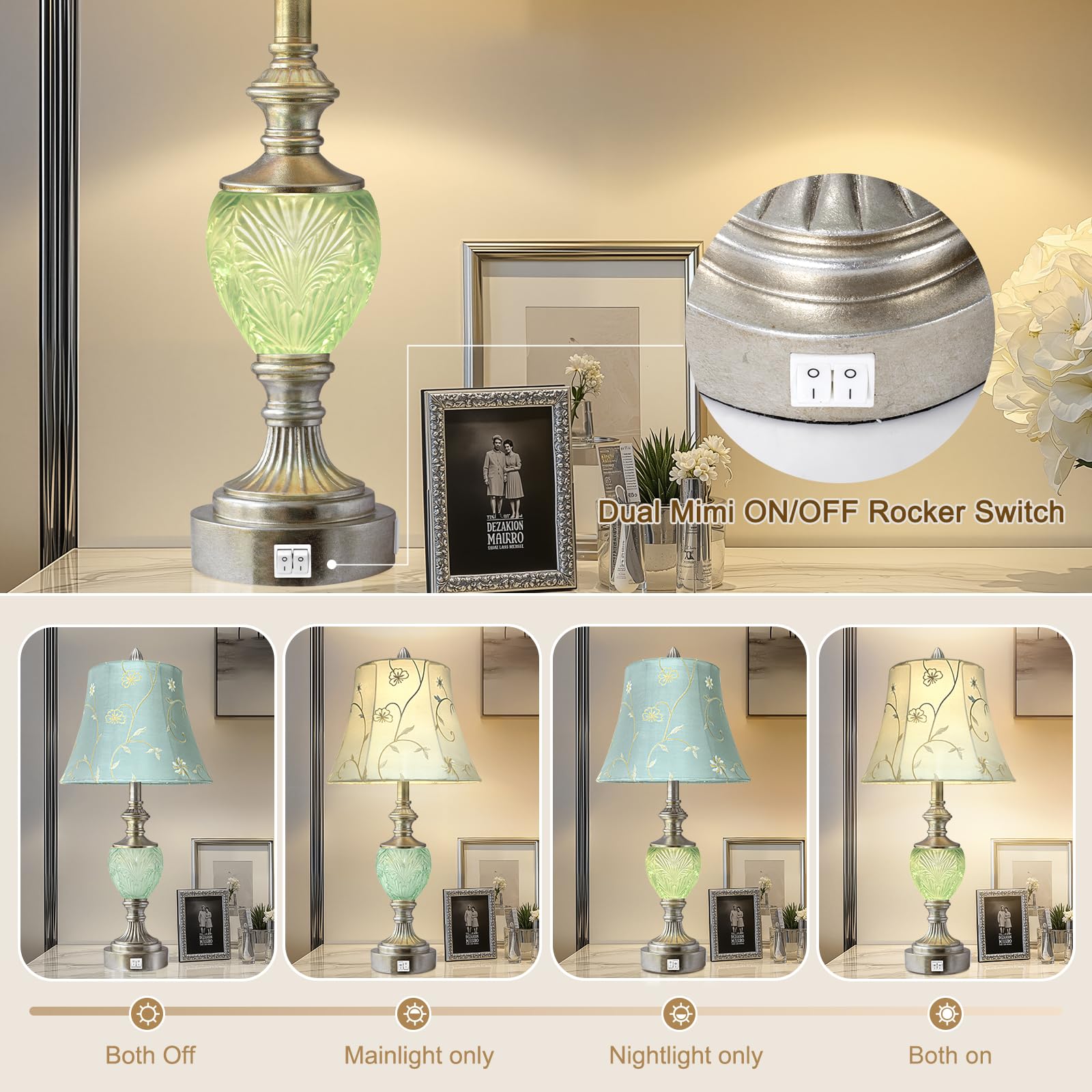 LuxSight Silver leaf finish lamp body offers vintage flair with distressed texture