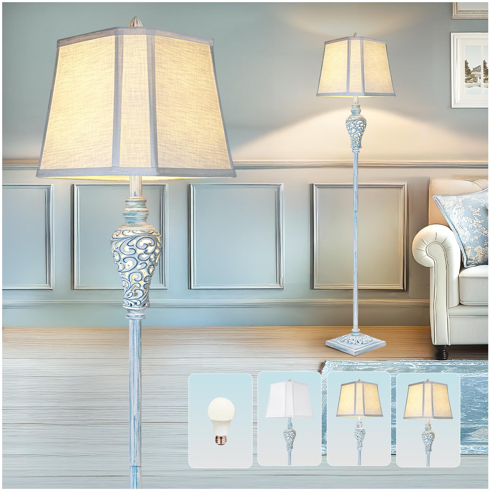 LuxSight Collection vintage floor lamp base detail shows sturdy square base for stability