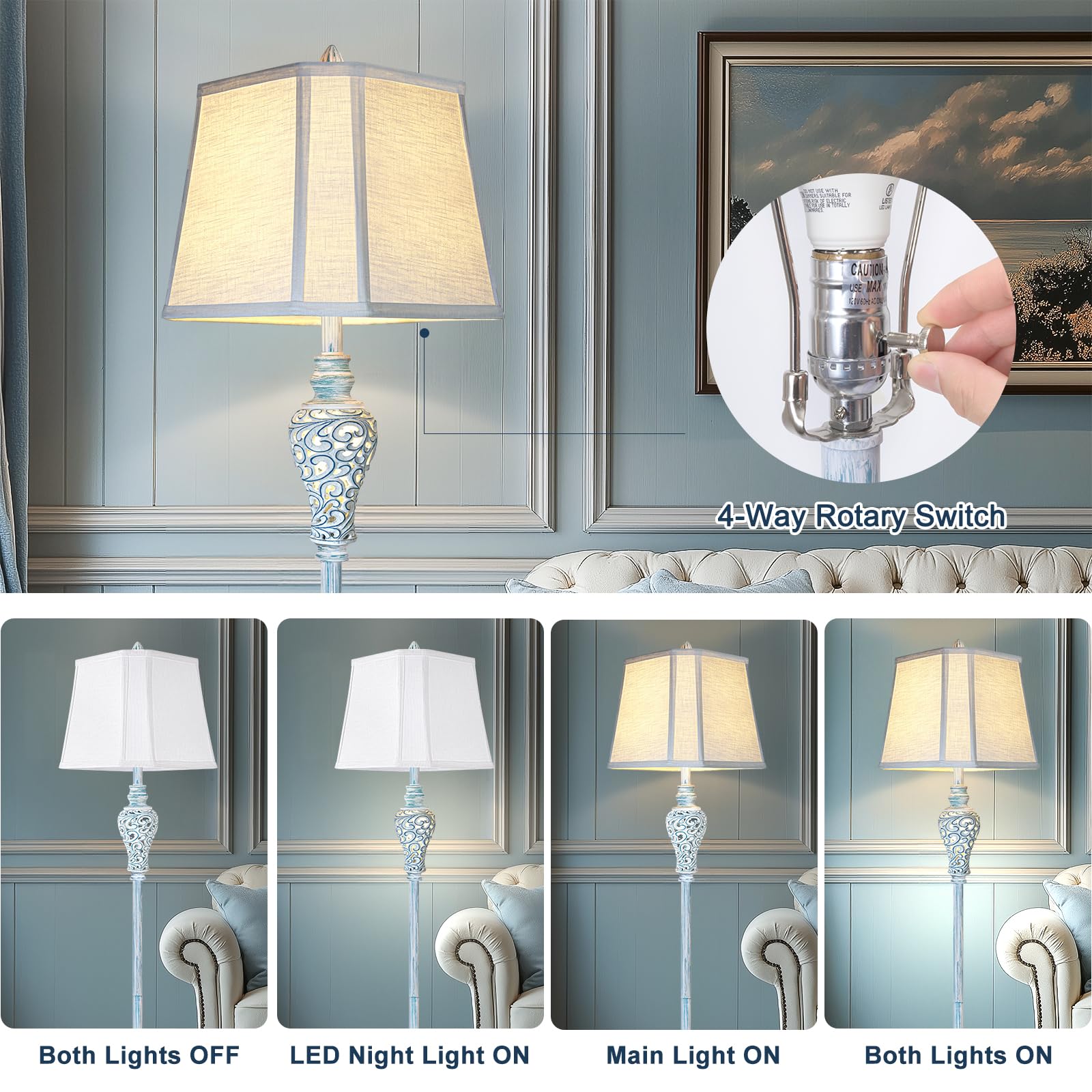 LuxSight Collection vintage lamp with washed blue finish enhances farmhouse decor