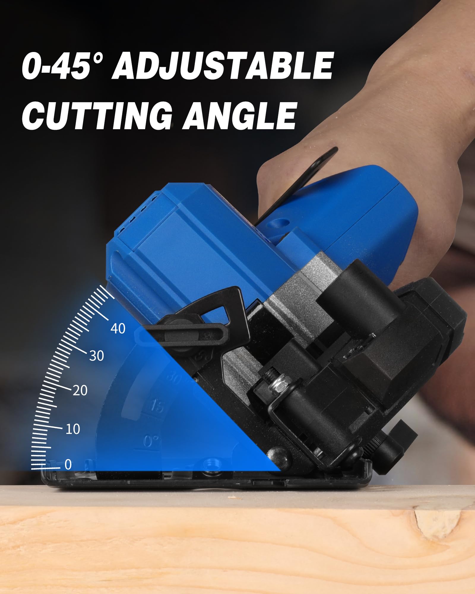 LUXTER 20V saw showing adjustable angle and depth for precise cuts