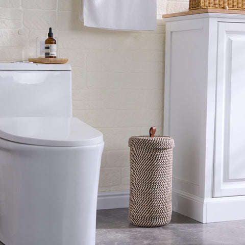 Luxury Little woven cotton three-roll stand ideal for clutter-free bathroom corners.