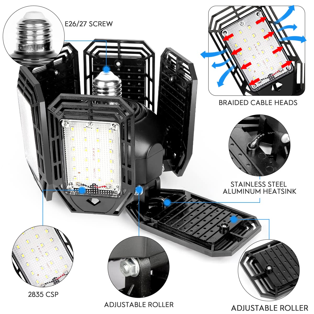 Luyata garage light installs in E27 sockets without tools for quick setup.