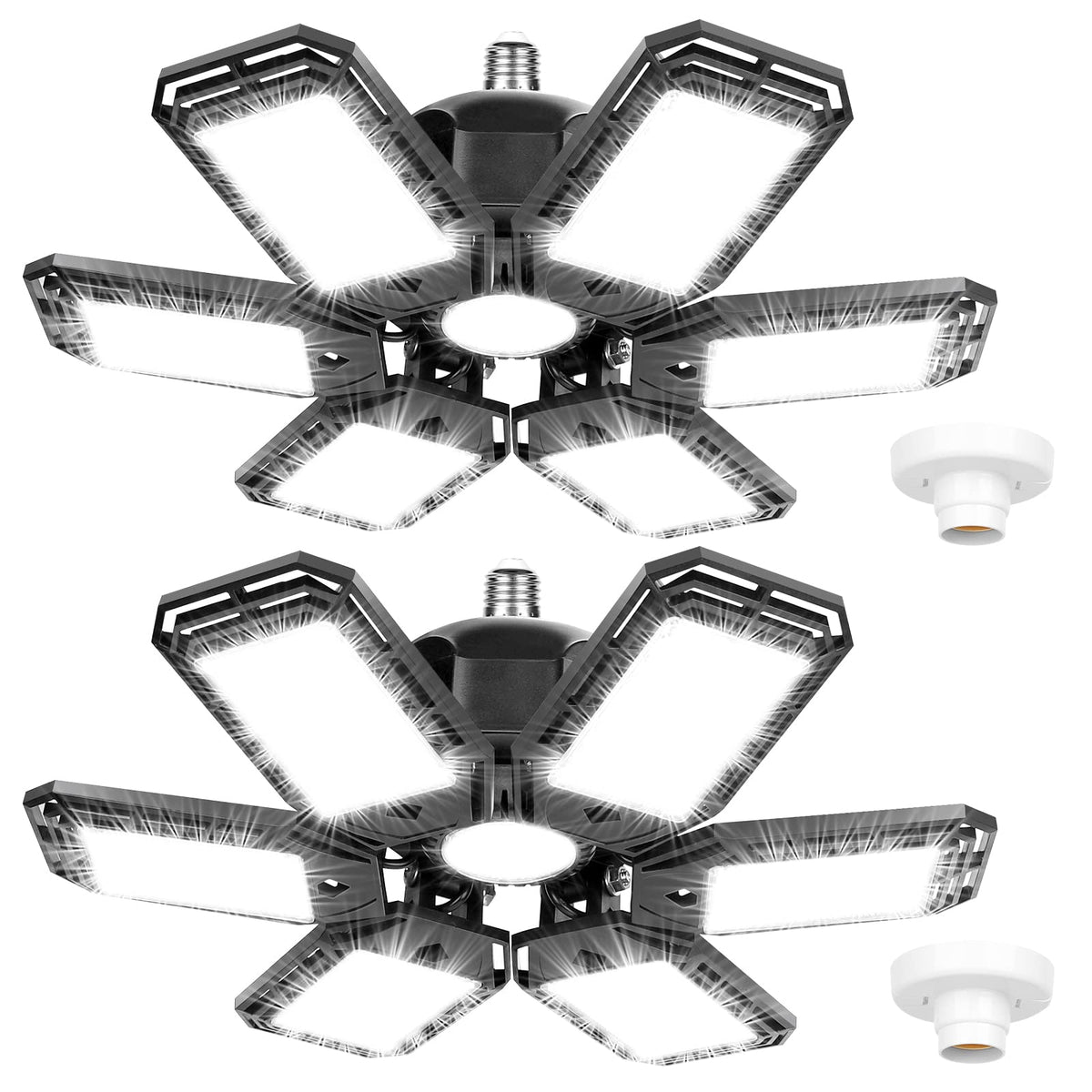 Luyata LED garage light with six adjustable panels for flexible illumination.