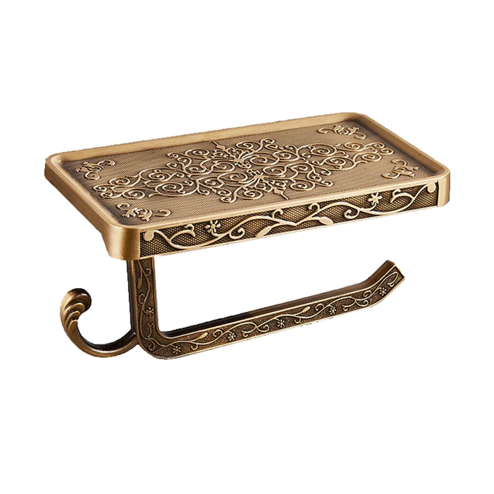 LUYU vintage carved floral toilet paper holder with shelf visible in a bathroom for organized essentials