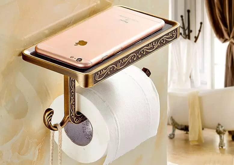 LUYU wall-mounted toilet paper holder with shelf shown beside a vanity