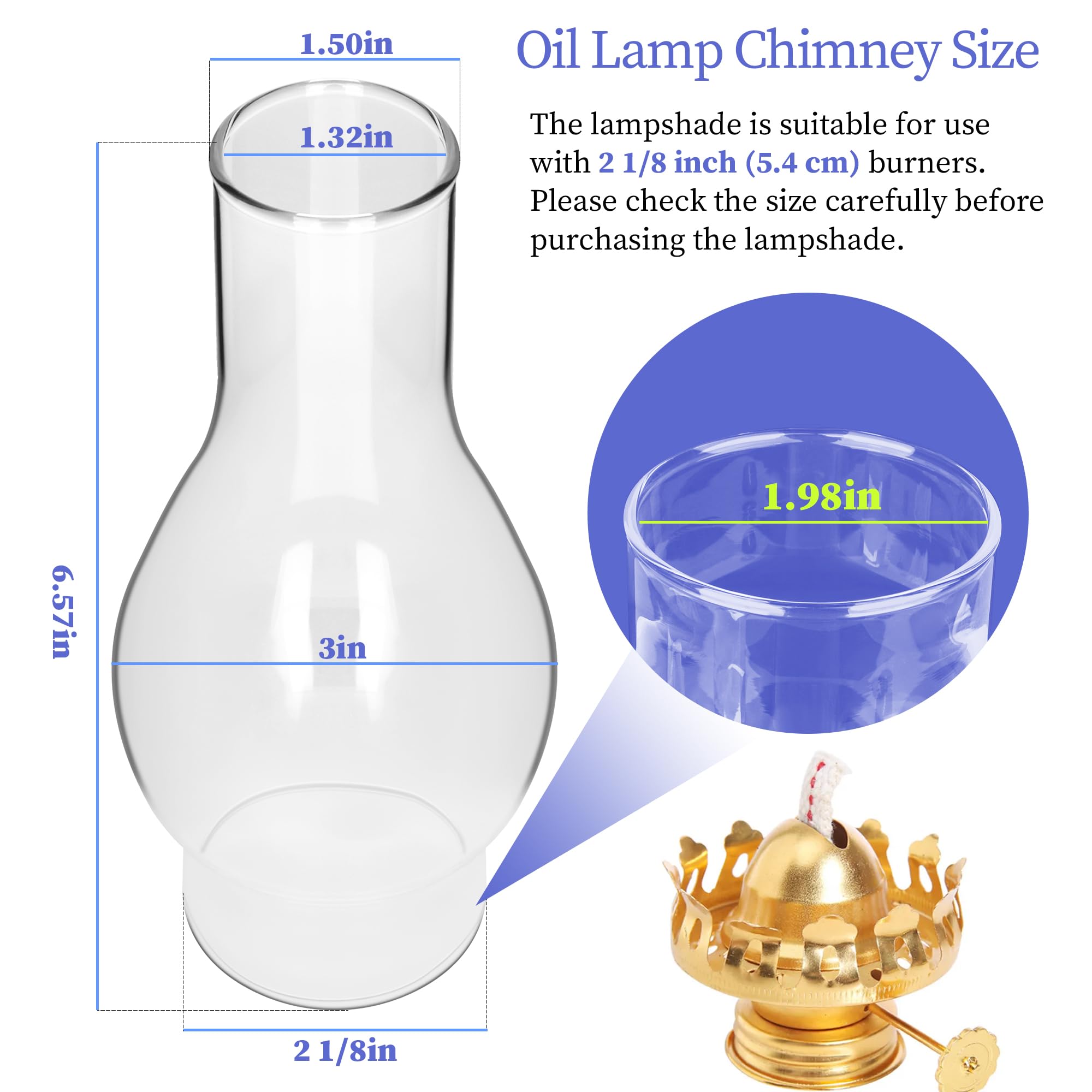 LVACODV oil lamp chimney clear borosilicate glass for bright, even diffusion