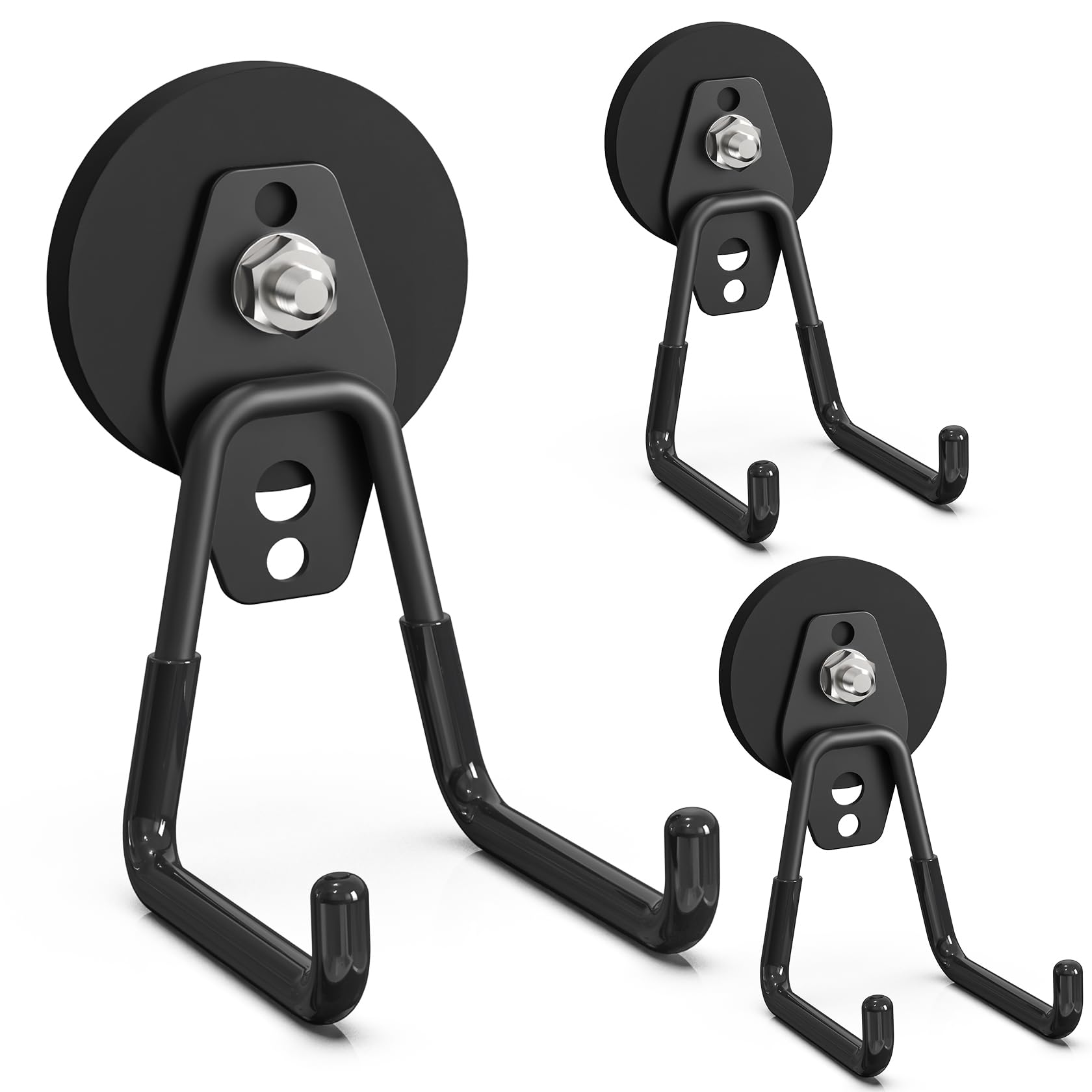 Lvoess heavy-duty magnetic hook 3-pack securing tools without wall damage.