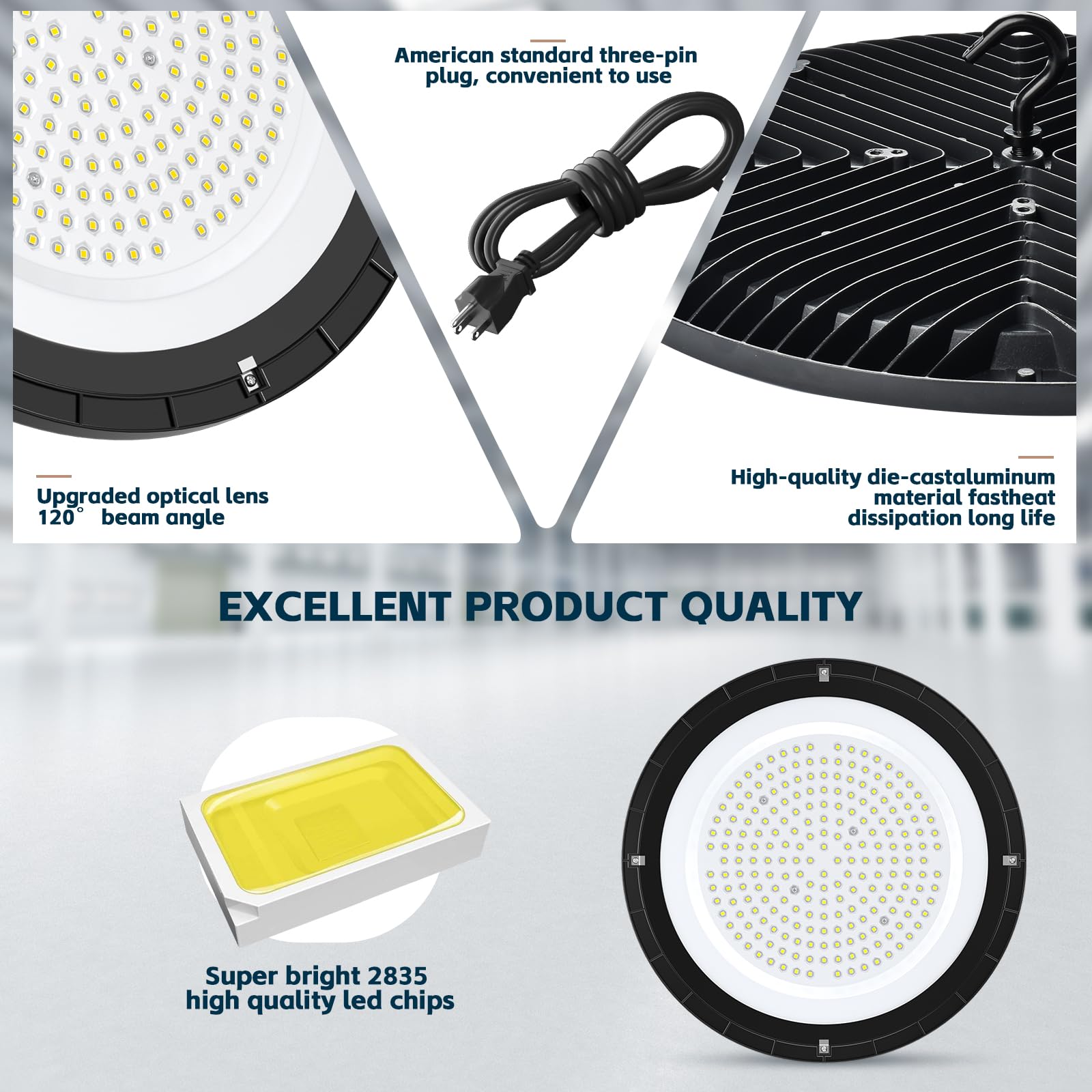 lvsdak UFO LED High Bay 200W 5ft cable ready for ceiling mounting.