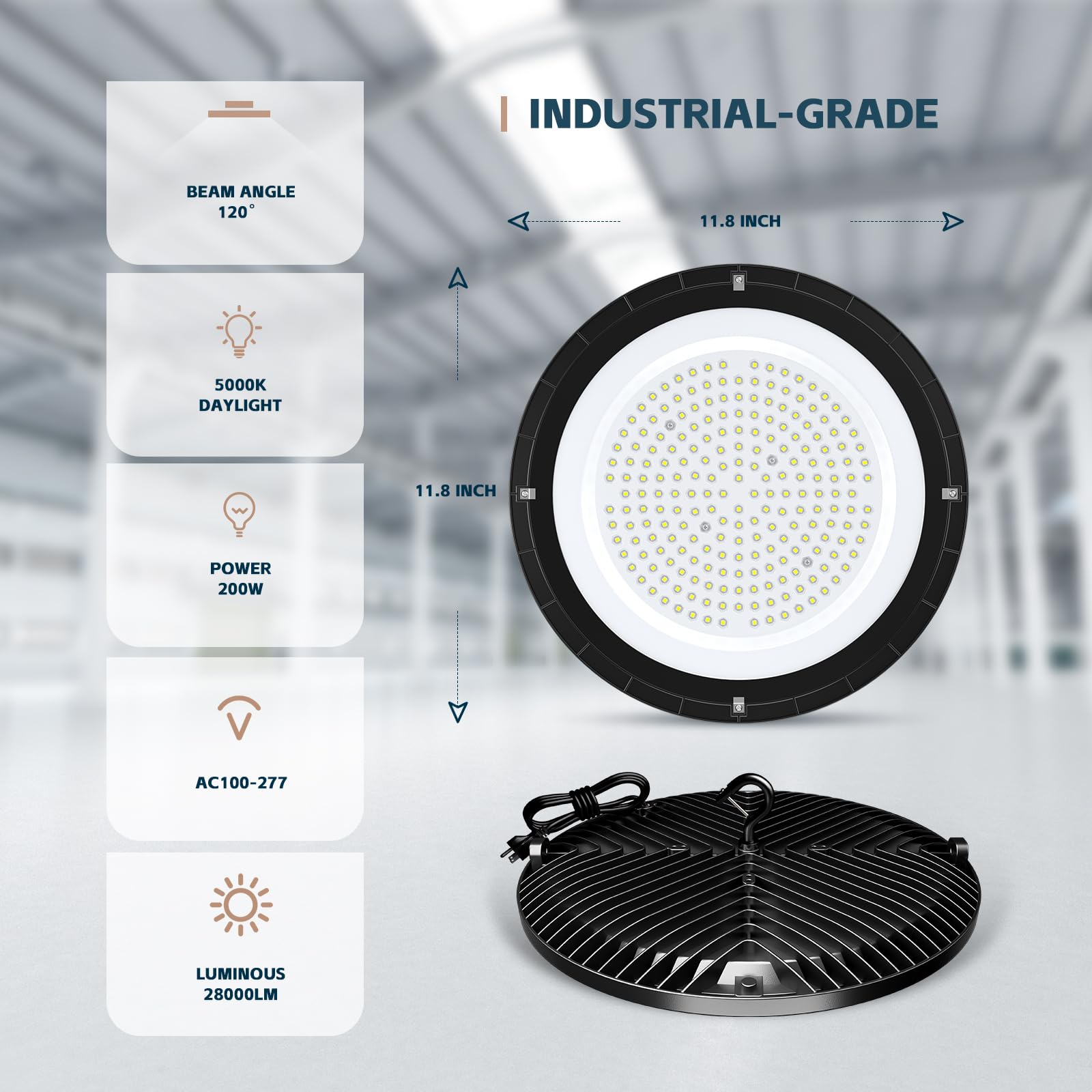 lvsdak UFO LED High Bay 200W ceiling mount shown with simple installation.