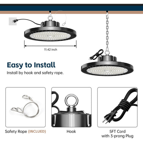lvsdak UFO LED high bay light AC100-277V compatibility for versatile setups.