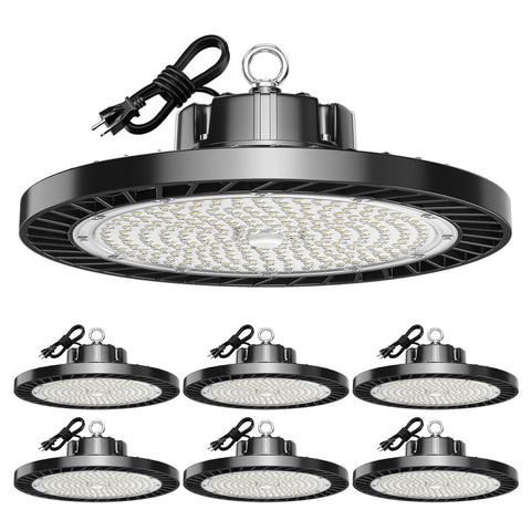 lvsdak UFO LED high bay light 5000K 200W six-pack delivering bright 30000 lumens.