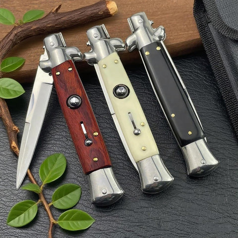 LWDZQ mahogany handle pocket knife displaying grip and style