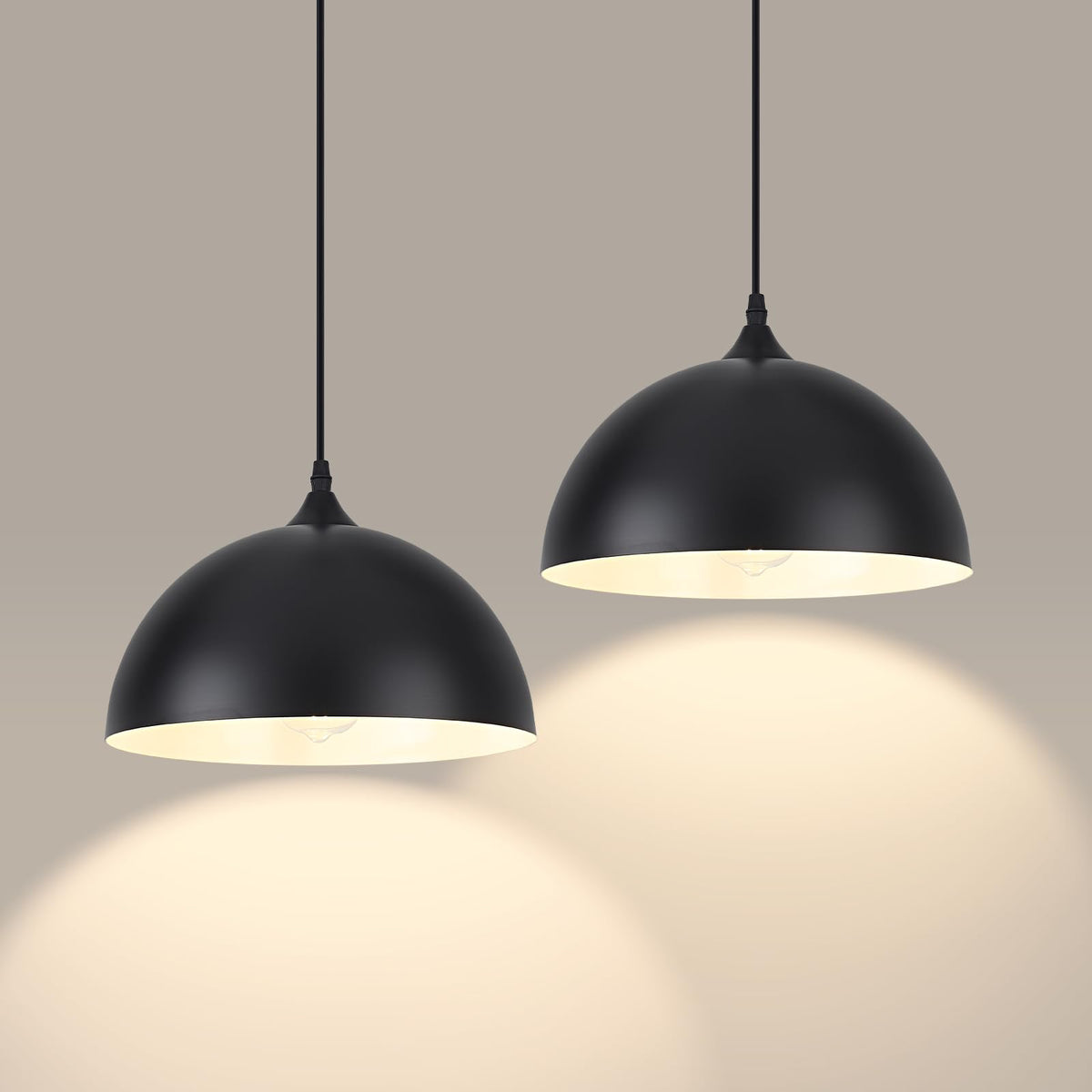 LWWHQ black dome pendant light on kitchen island for balanced task lighting.