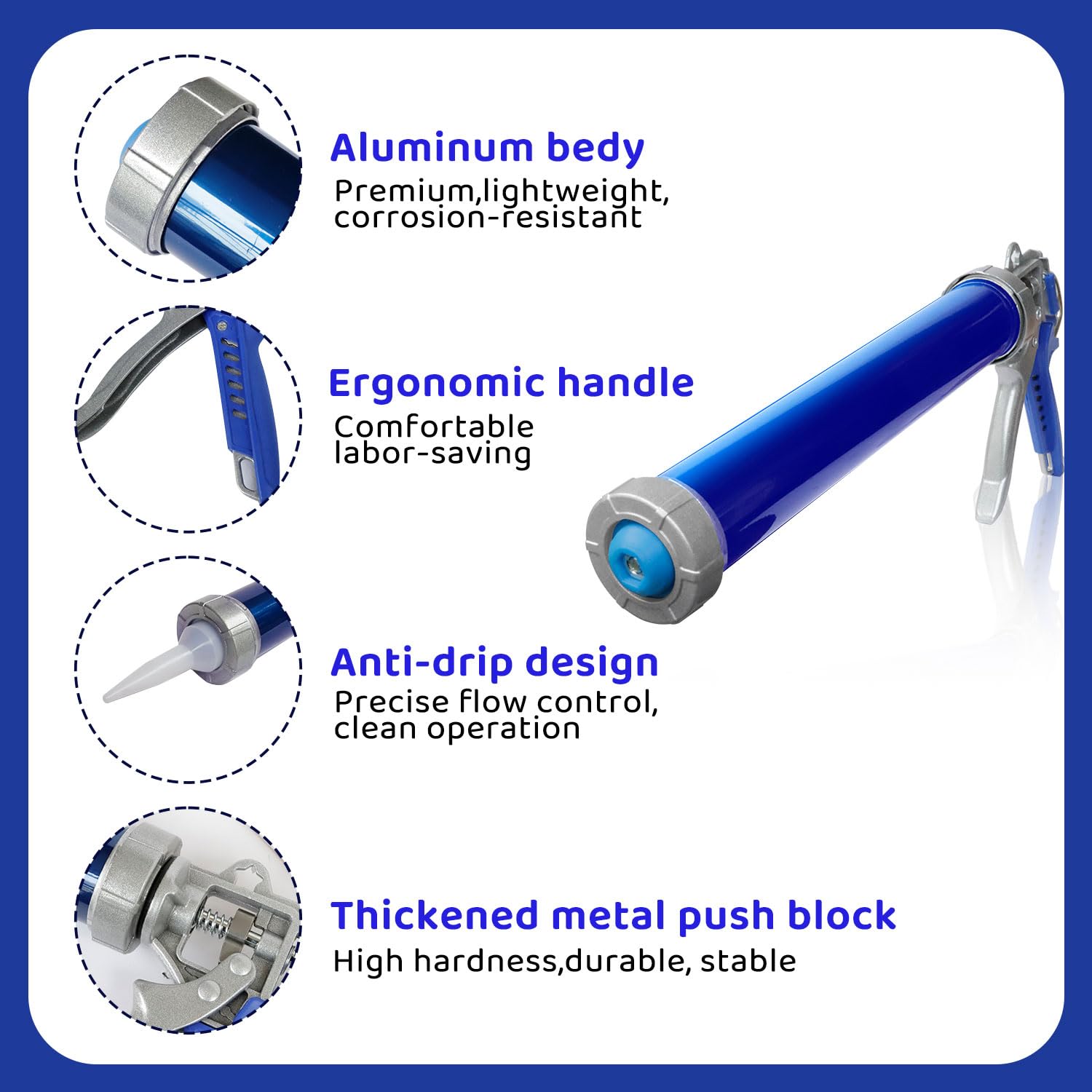 lwytdnmsd caulking gun 360° rotating barrel for tight corners.
