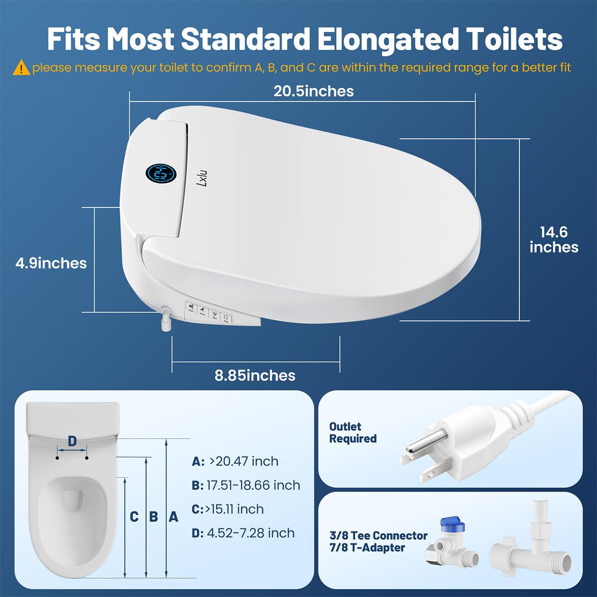 Lxlu Bidet Seat night light guides safe access in the dark.