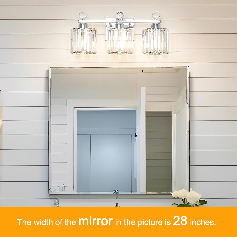 Lxybcce chrome vanity light over mirror enhances contemporary bathroom aesthetics.