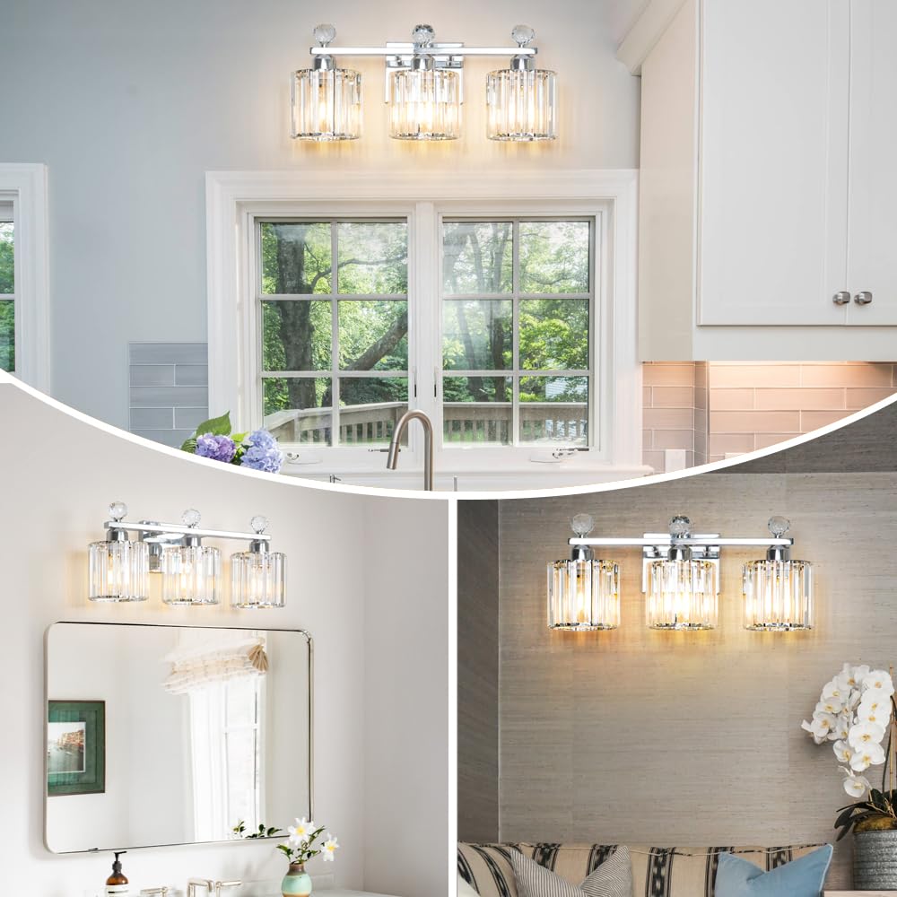 Lxybcce dimmable 3-light bathroom fixture supports adjustable ambience.
