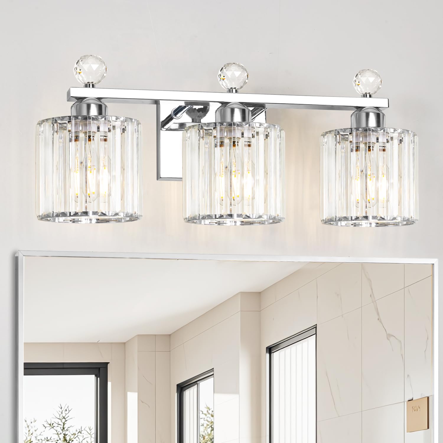 Lxybcce modern crystal bathroom light with three lights for bright vanity illumination.